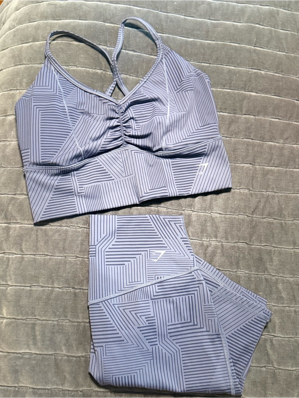 Gymshark Light Elevate Blue Strappy Sports Bra and Shorts Set